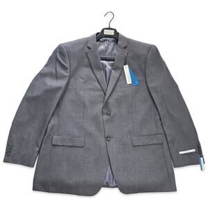 Perry Ellis Portfolio Slim Fit Gray Suit Jacket Blazer Mens 48L Stretch NWT